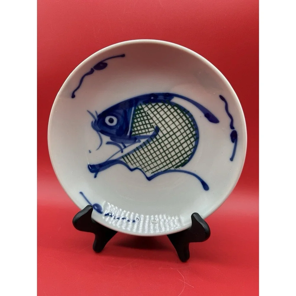 6 Antique Arita Porcelain Koi Carp Fish Blue,White&Green Soup Pasta Bowls 8